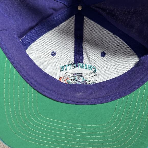 Vintage Charlotte Hornets Hat Snapback NBA Basketball‎ AJD Purple Green Cap - Picture 5 of 8